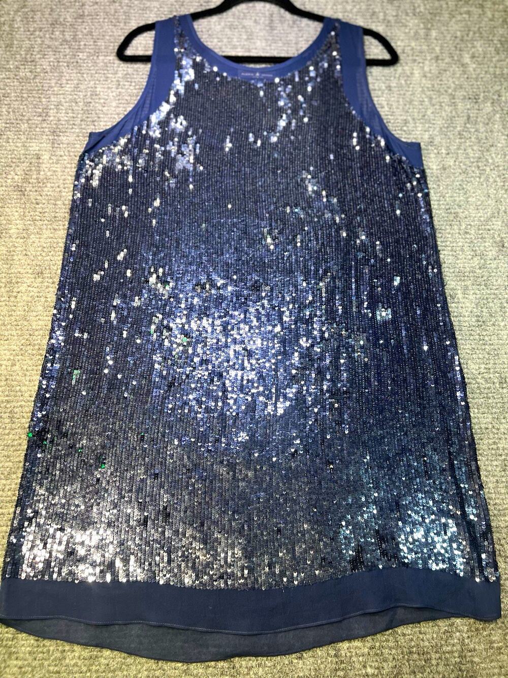 Alexia Admor Women Navy Sequin Shift Dress Sleeveless Party/Cocktail Size L